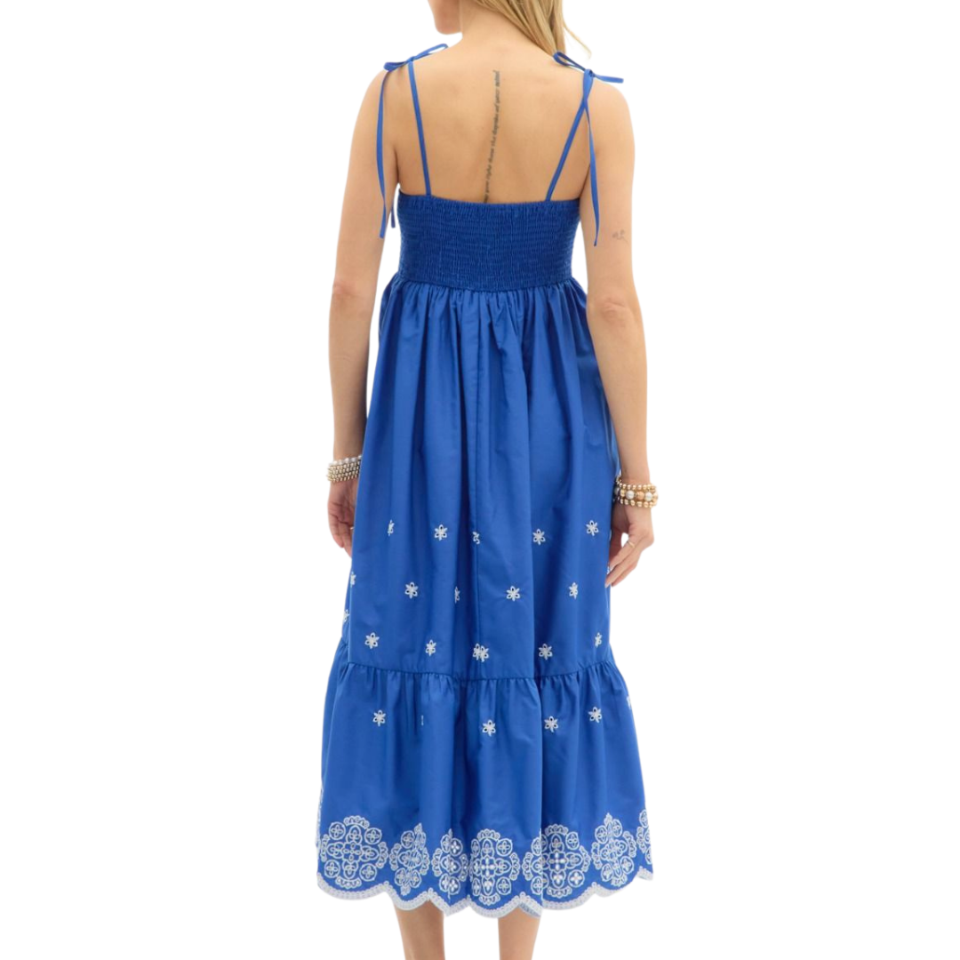 Blue Embroidered Midi Dress