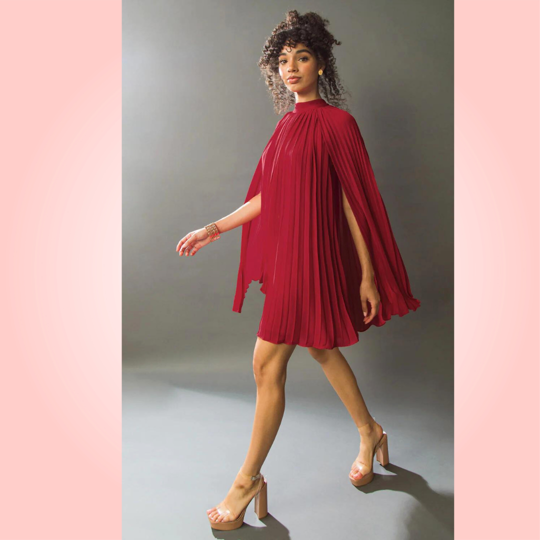 Woven Cape Red Mini Dress
