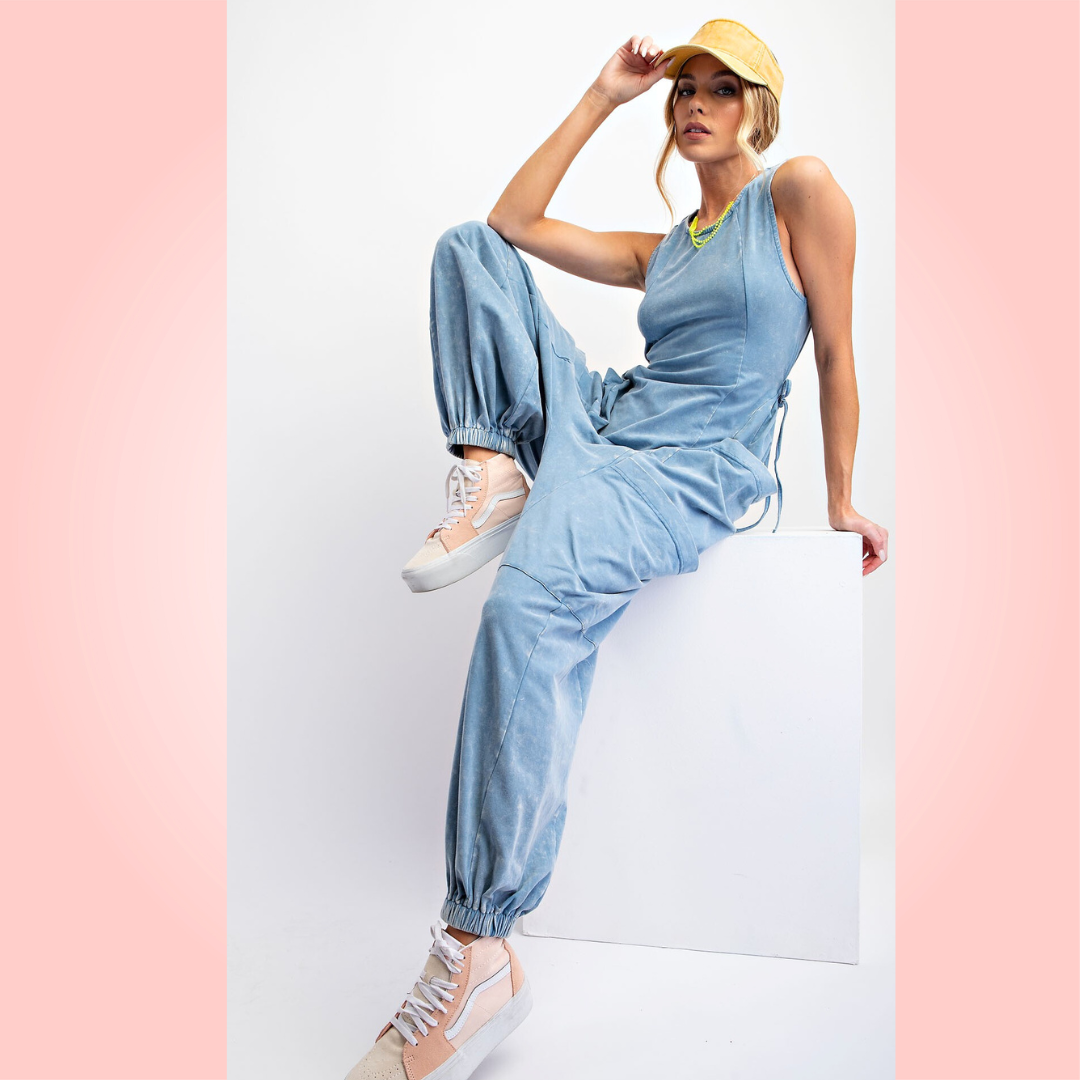 Sleeveless Washed Cargo Jumpsuit
