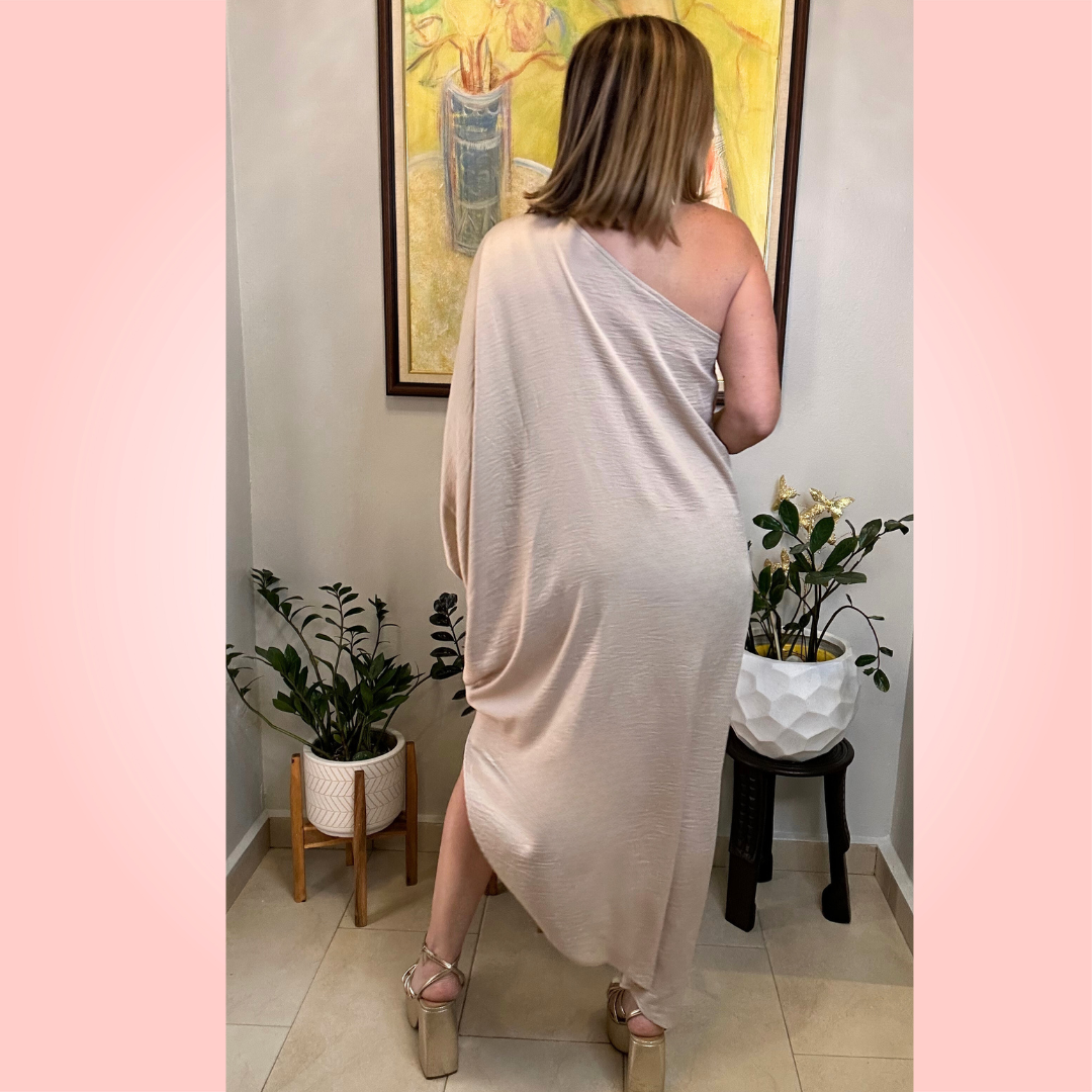 Oatmeal Satin Maxi Dress