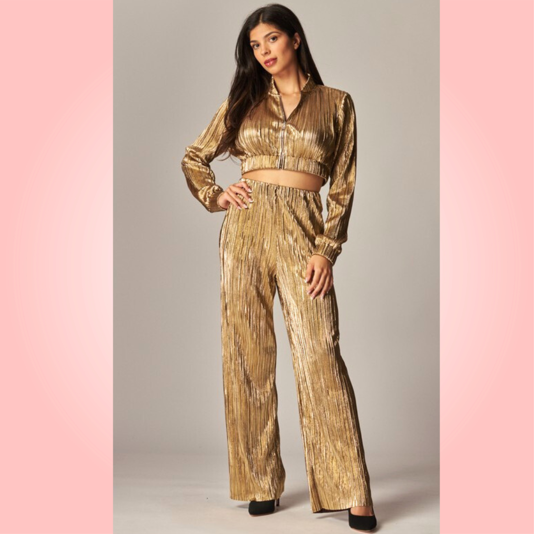 Pant & Top Metallic Gold Set