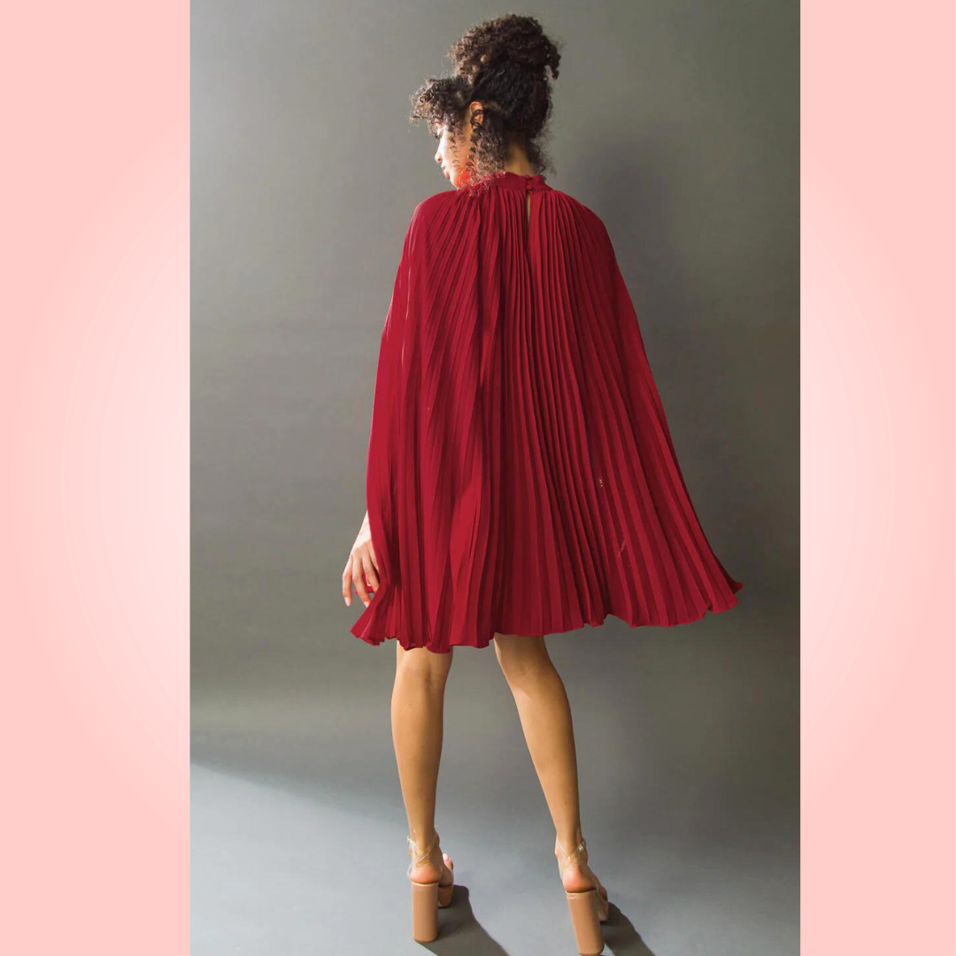 Woven Cape Red Mini Dress