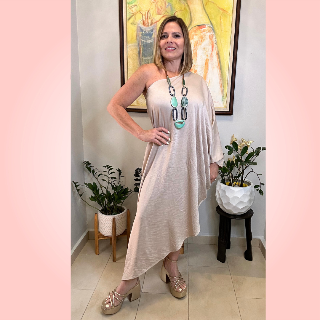 Oatmeal Satin Maxi Dress
