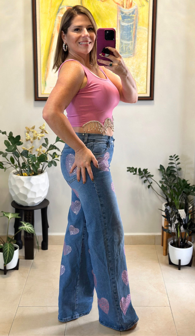 Rhinestone Fringe Crop Tank Top