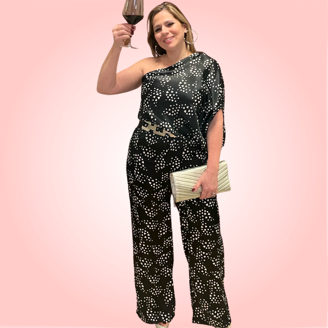 One Shoulder Satin Jumpsuit