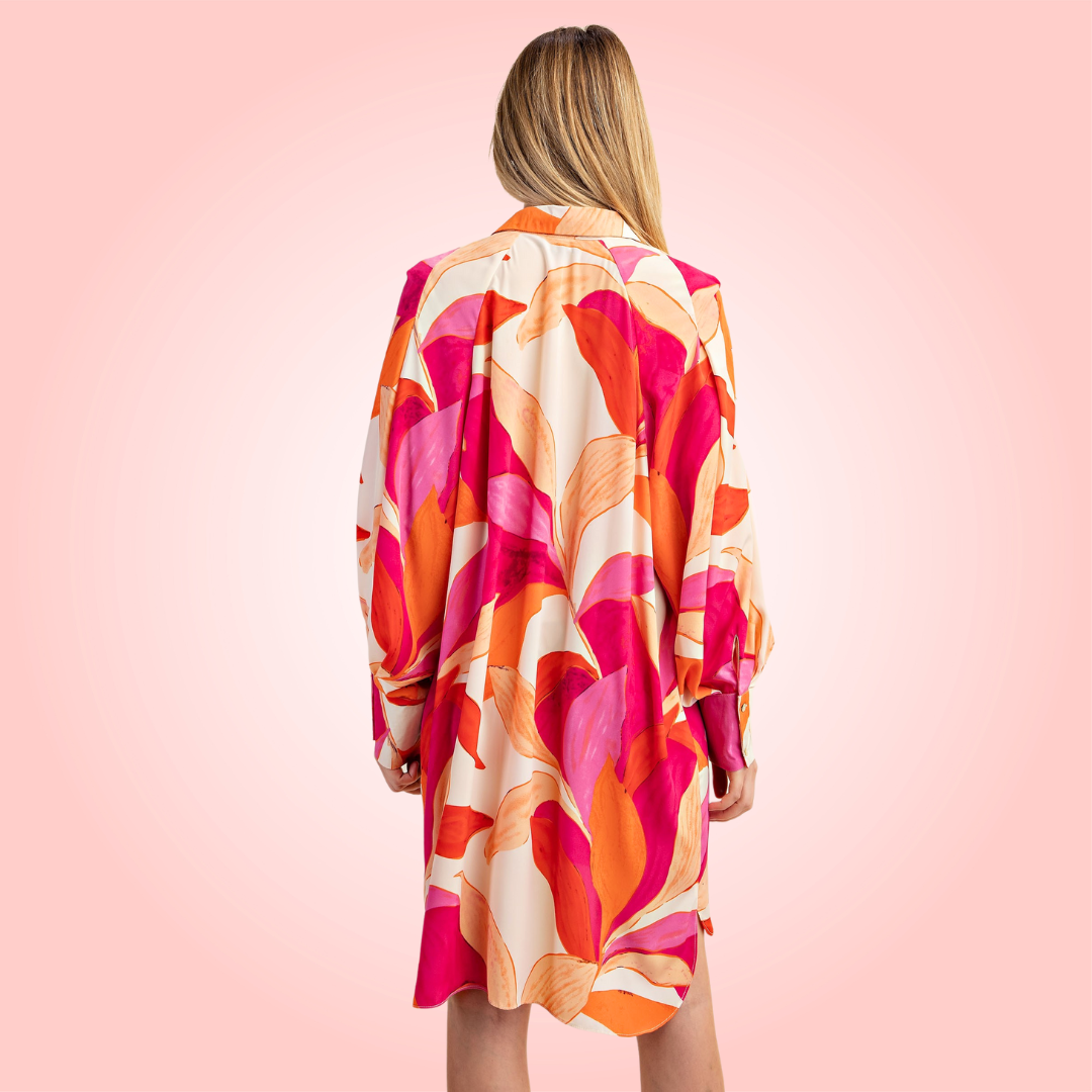 Printed Button Down Shirt Dress