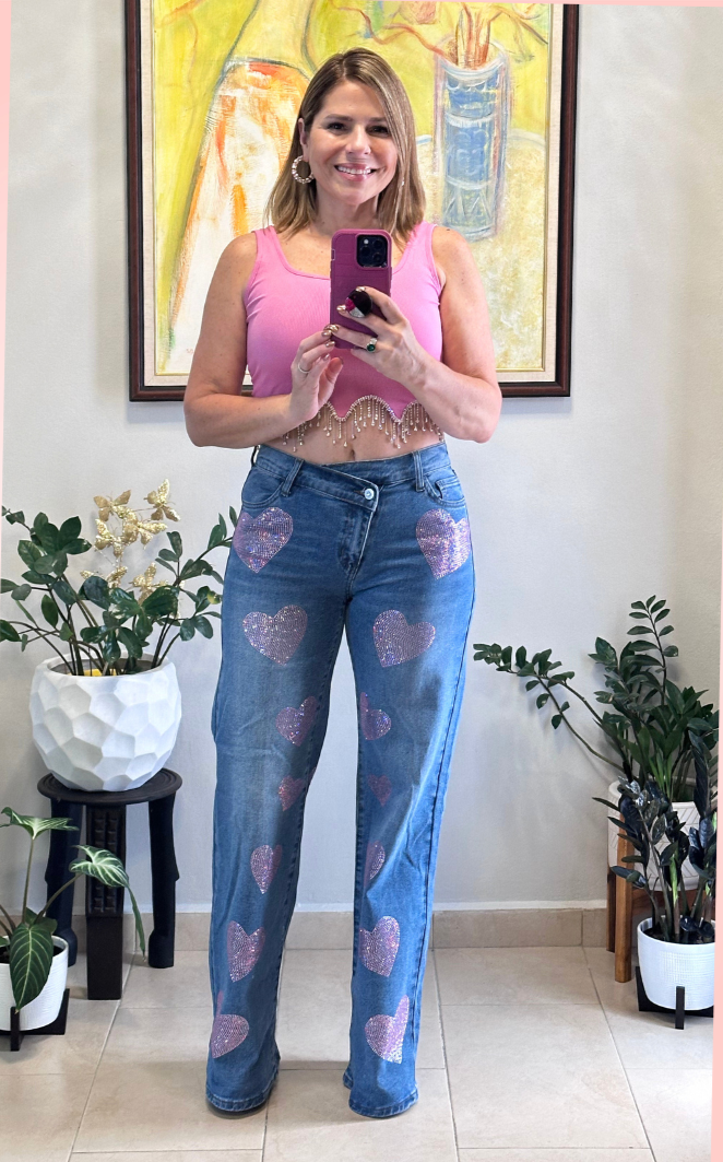 Rhinestone Fringe Crop Tank Top