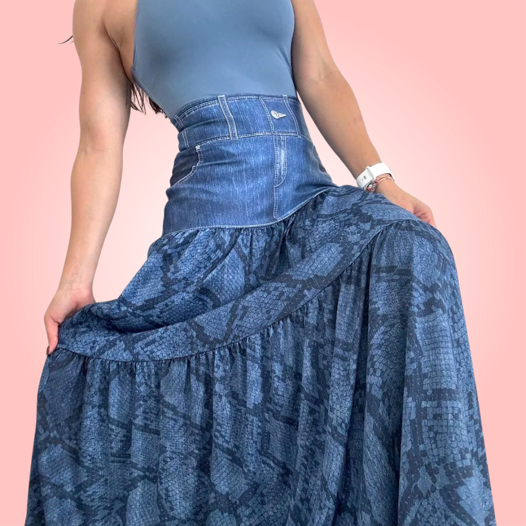 Denim Blue Snake Maxi Skirt