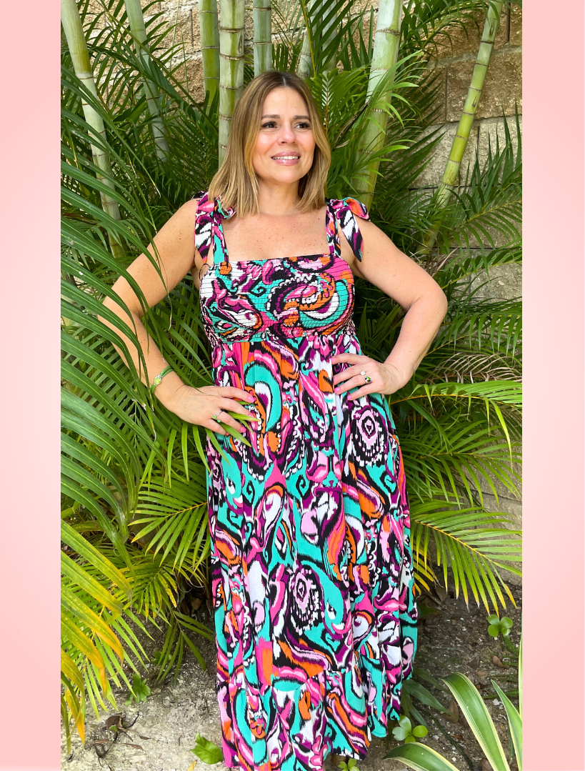 Multicolor Print Midi Dress