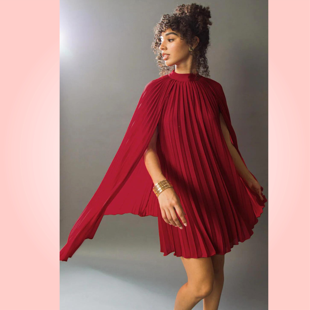 Woven Cape Red Mini Dress
