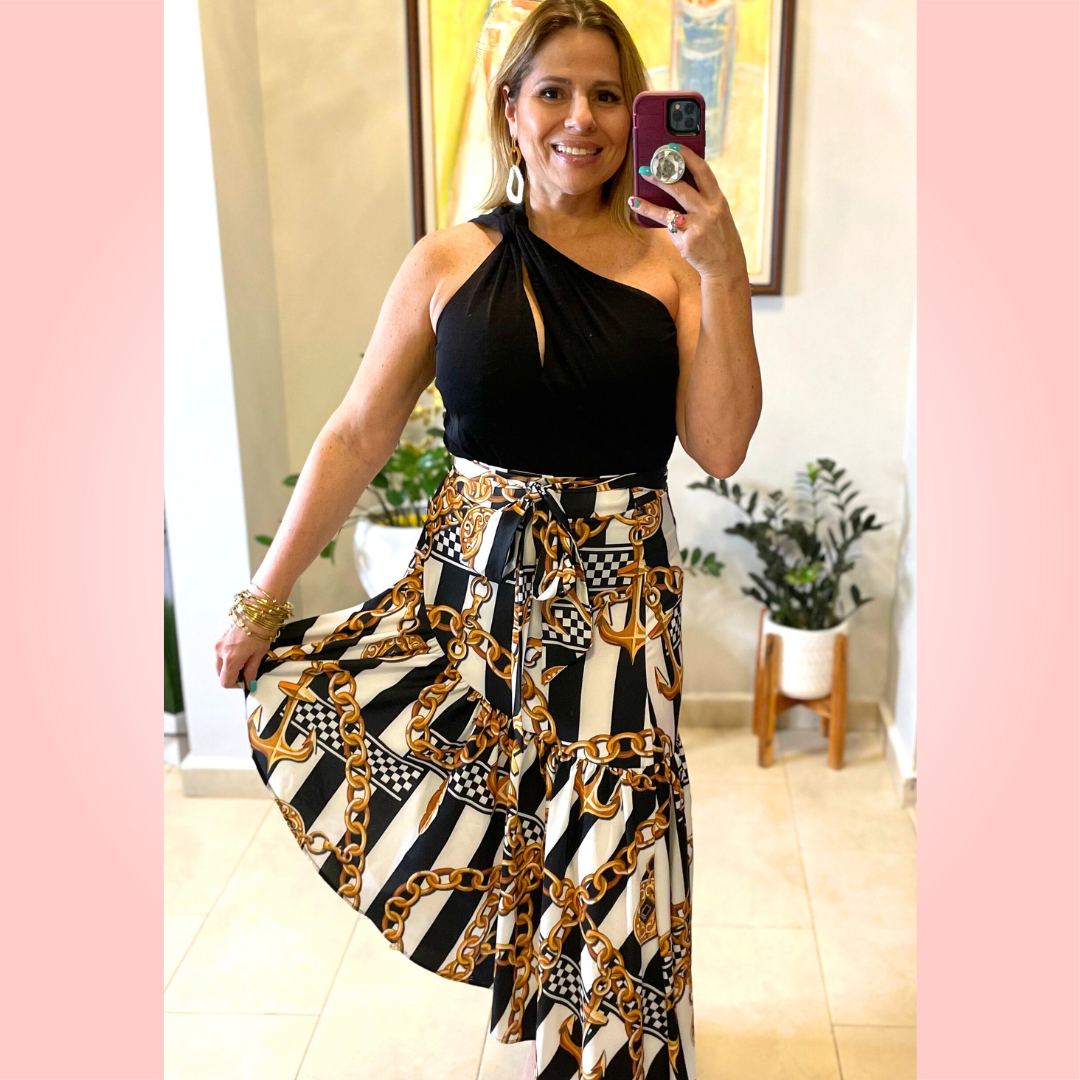 Chain Print Long Skirt