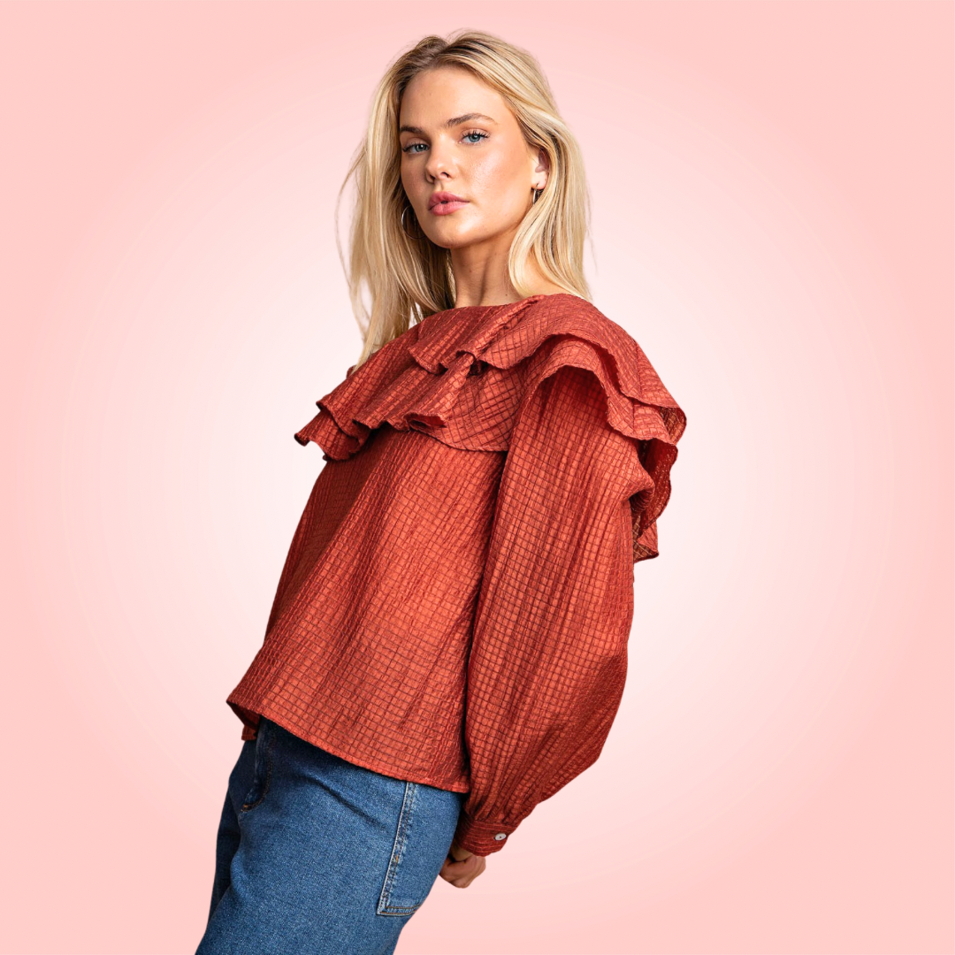 Ruffle Detail Long Sleeve Blouse