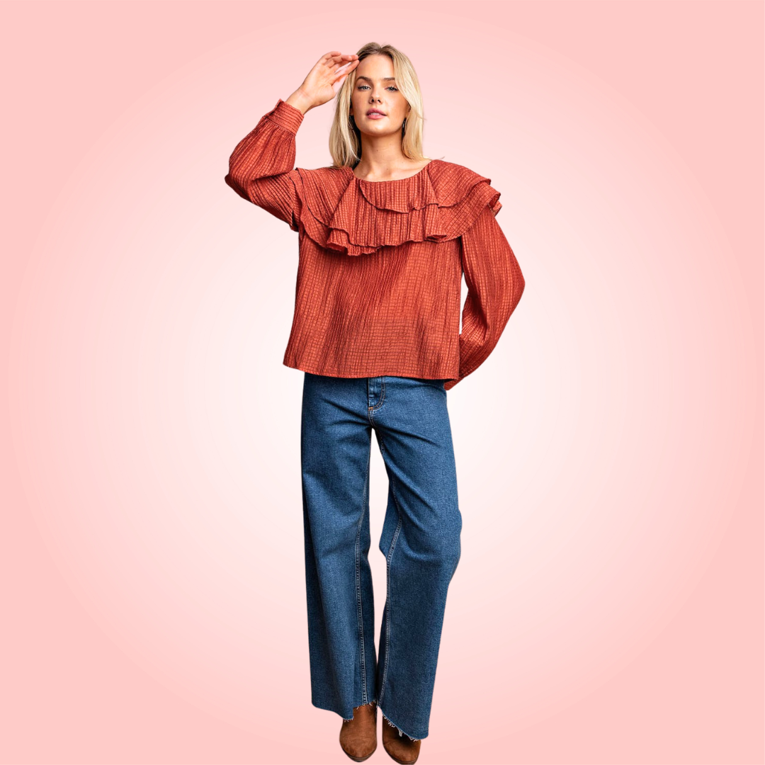 Ruffle Detail Long Sleeve Blouse