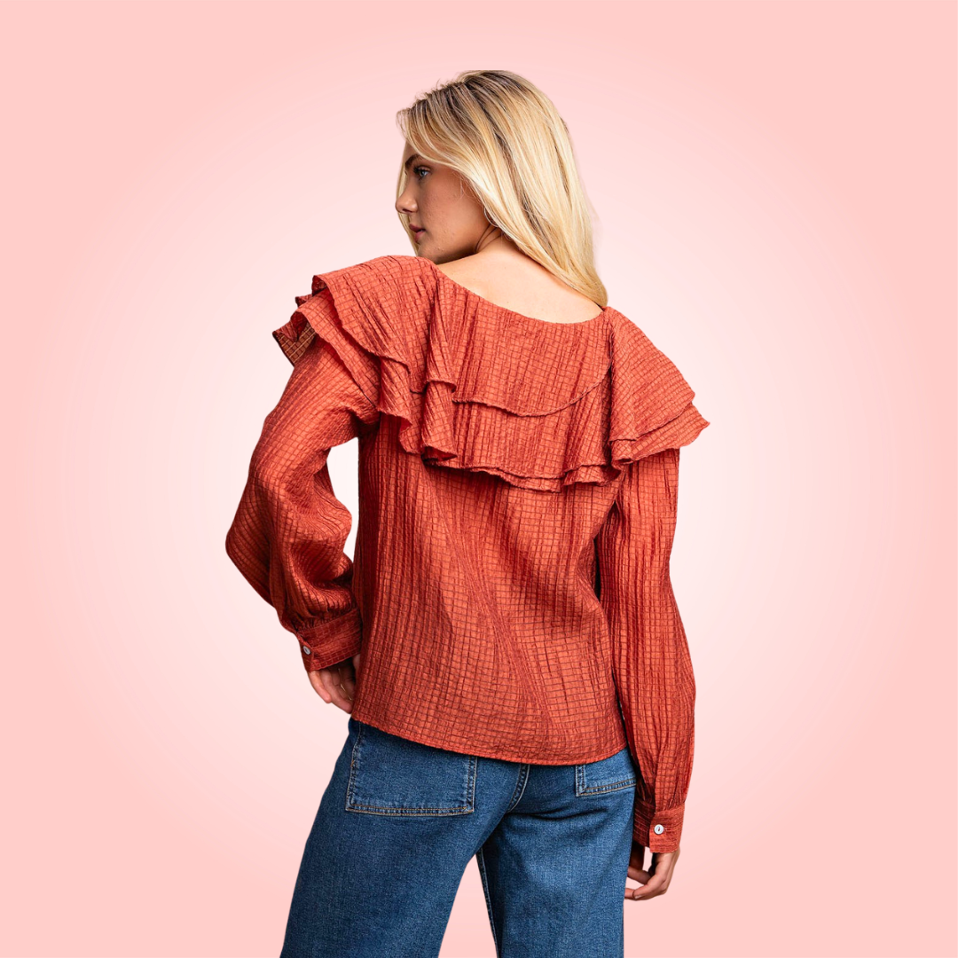 Ruffle Detail Long Sleeve Blouse