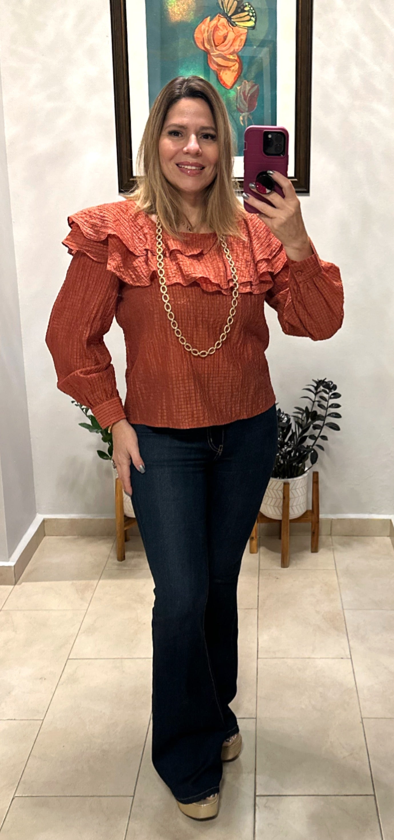 Ruffle Detail Long Sleeve Blouse