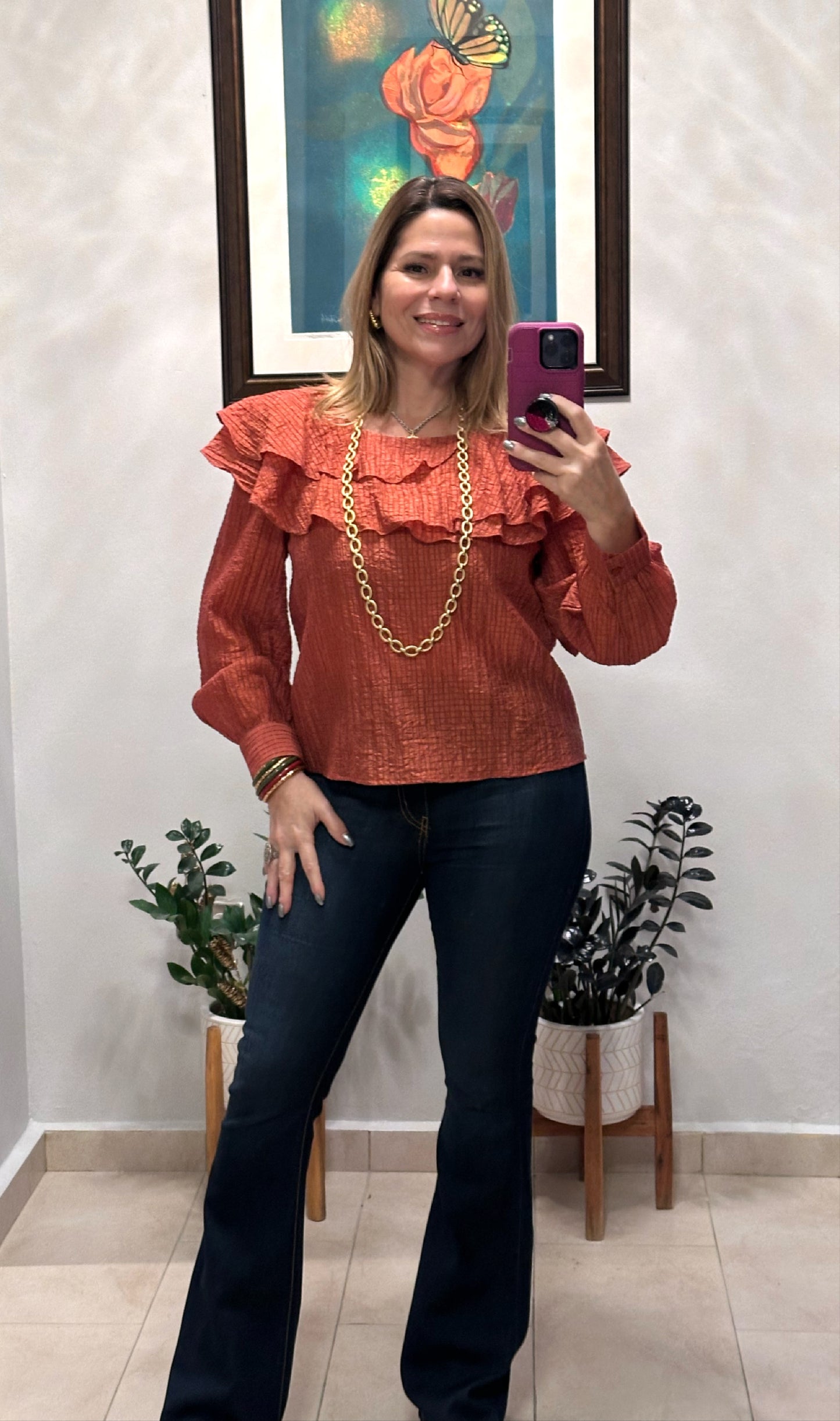 Ruffle Detail Long Sleeve Blouse