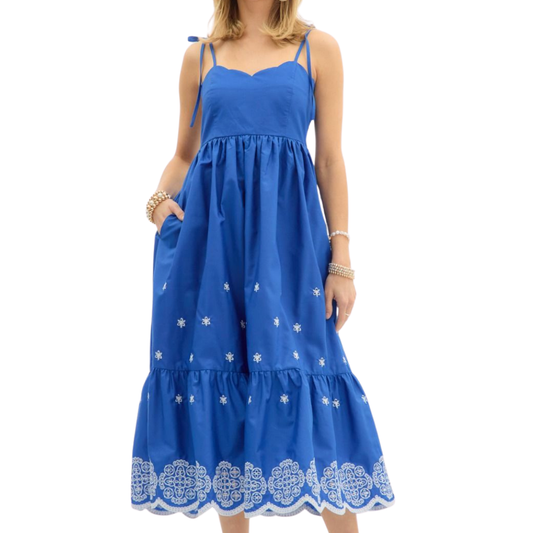 Blue Embroidered Midi Dress