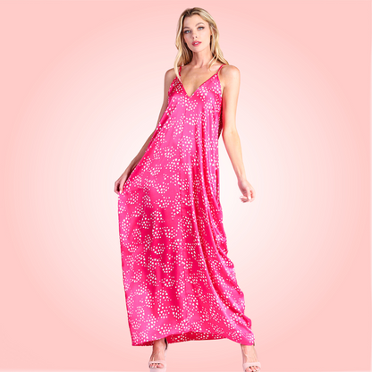 Raspberry Satin Maxi Dress