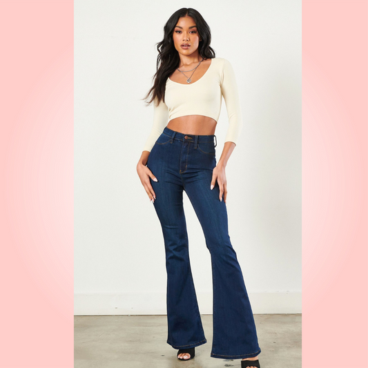 High Waisted Flare Jeans - Dark Stone