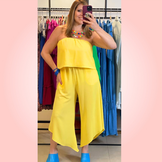 Yellow Strapless Jumpsuit