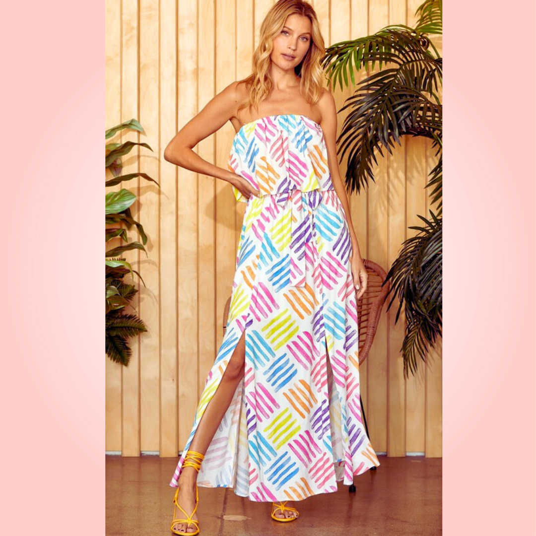 Strapless Colorful Maxi Dress