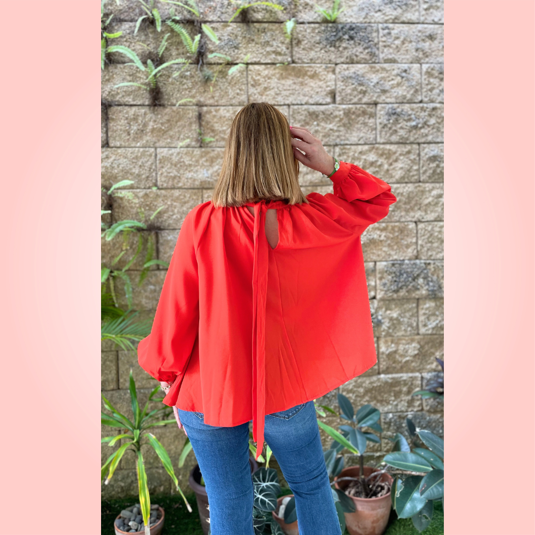 Orange Tie Back Blouse