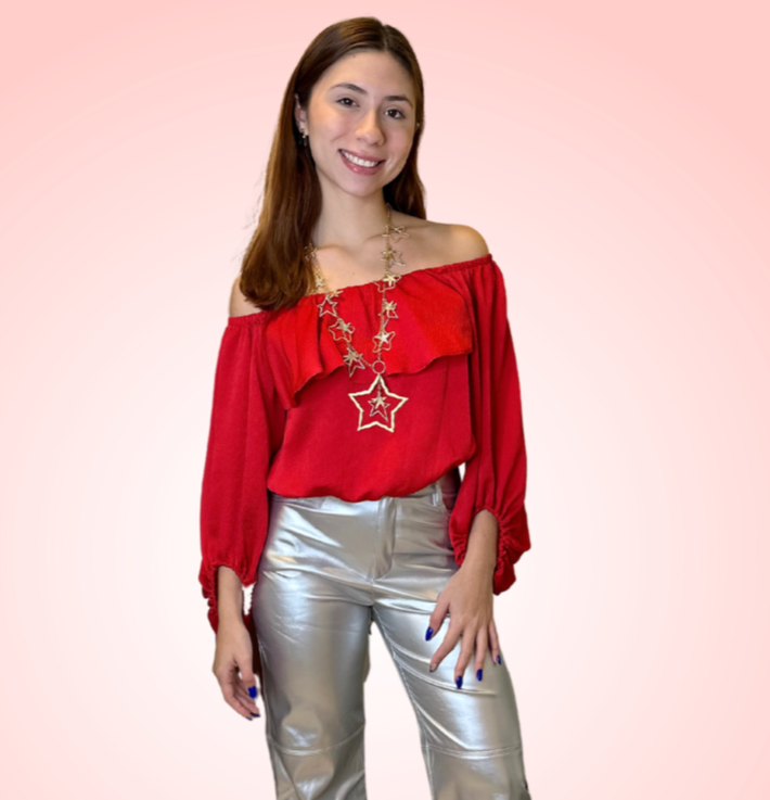 Tomato Red Satin Top