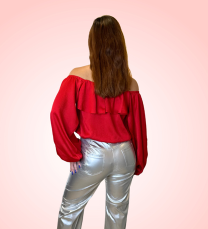 Tomato Red Satin Top