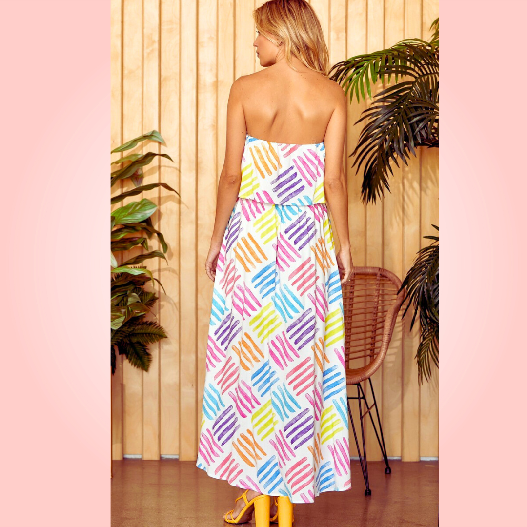 Strapless Colorful Maxi Dress