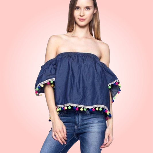 Dark Denim Tassel Top