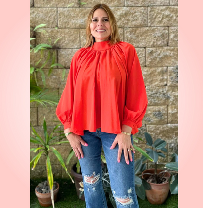 Orange Tie Back Blouse