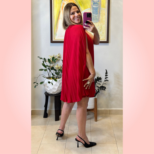 Woven Cape Red Mini Dress