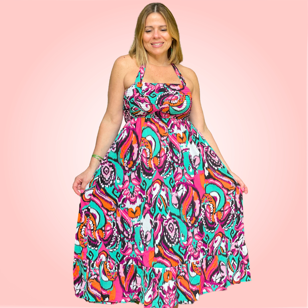 Multicolor Print Midi Dress