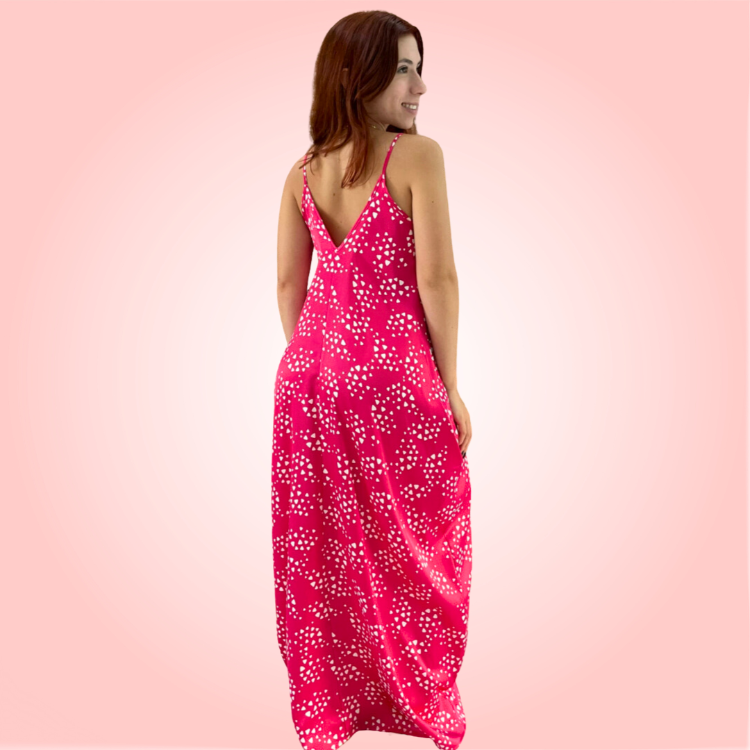 Raspberry Satin Maxi Dress