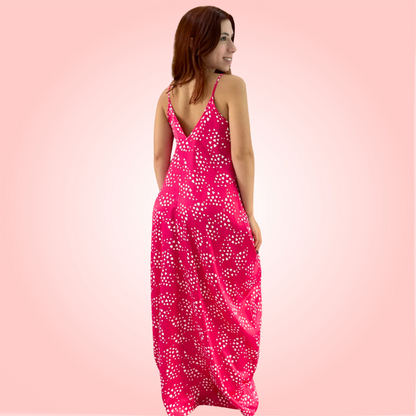 Raspberry Satin Maxi Dress