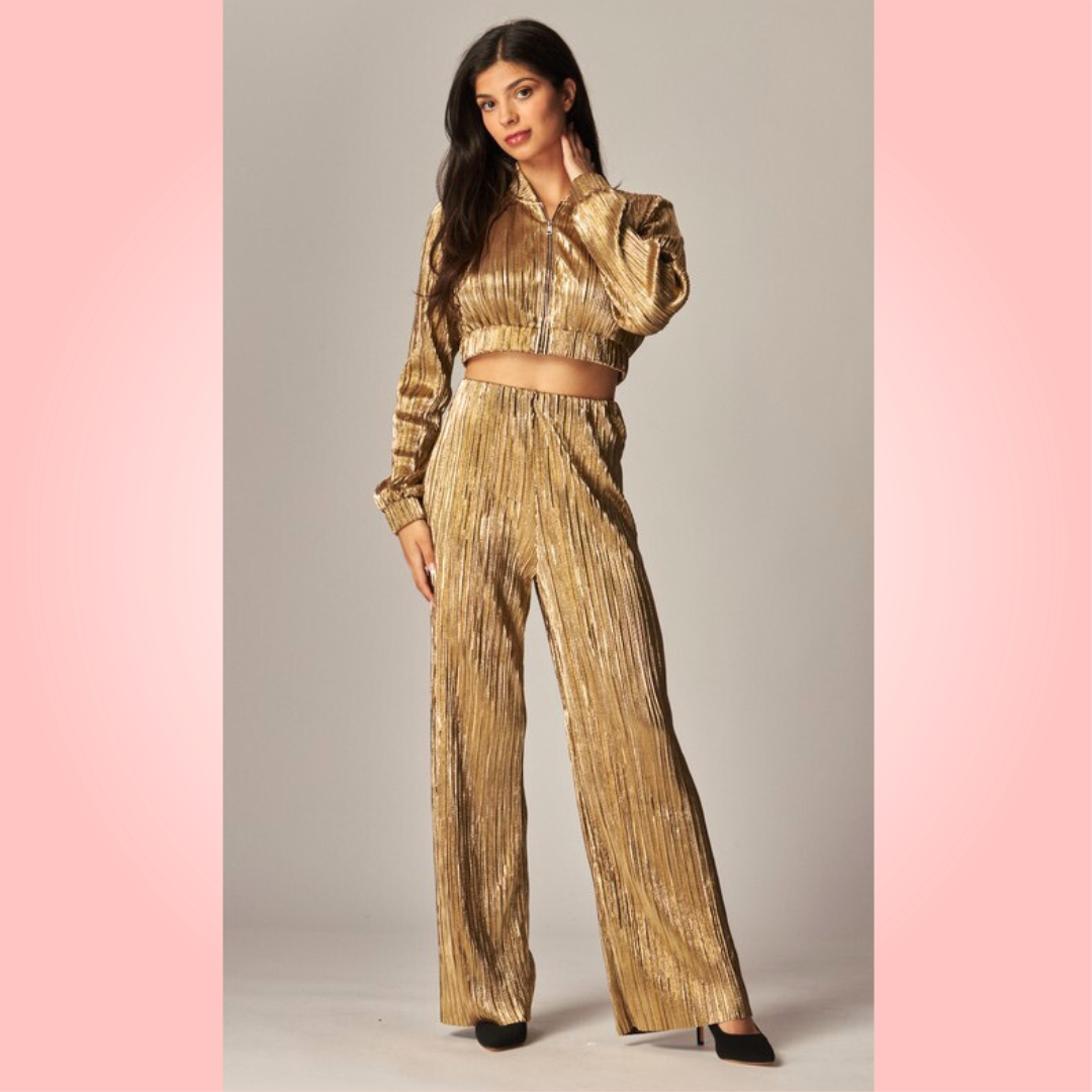 Pant & Top Metallic Gold Set