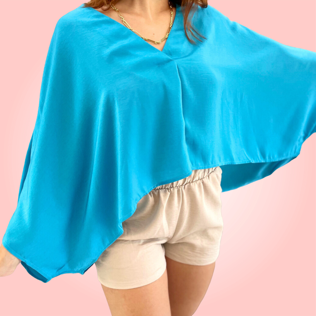 Ocean Blue Satin Blouse