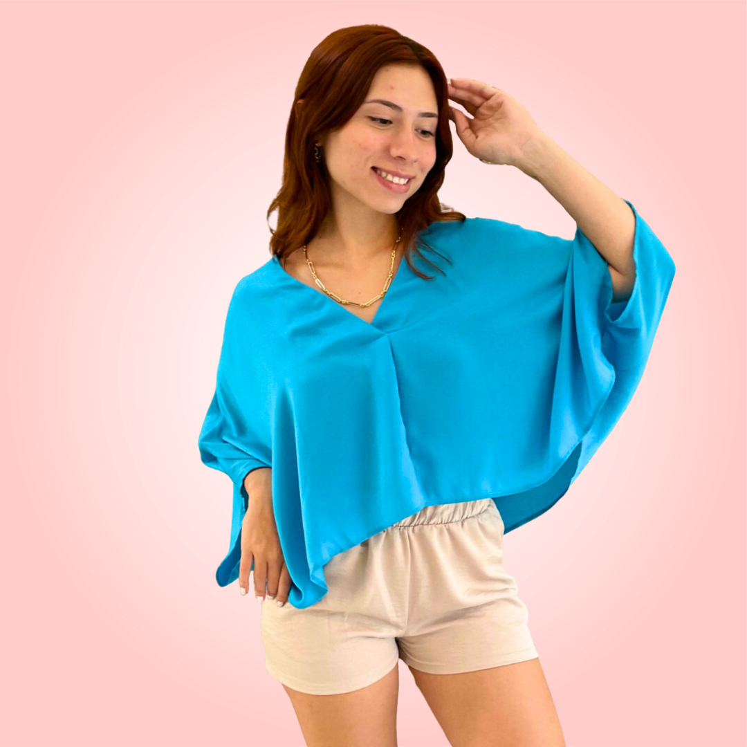 Ocean Blue Satin Blouse