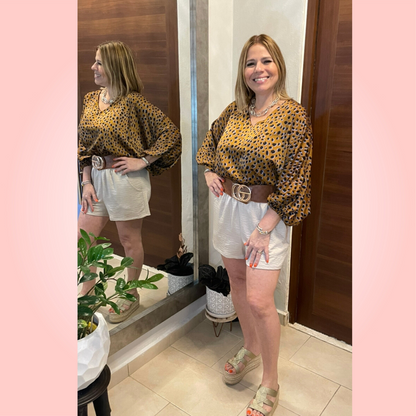 Camel Cheetah Satin Top