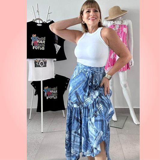 Denim Print Skirt