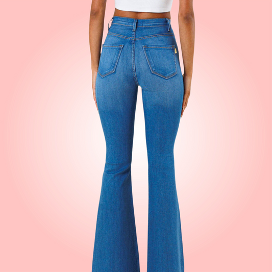 High Waisted Flare Jeans - Med. Stone