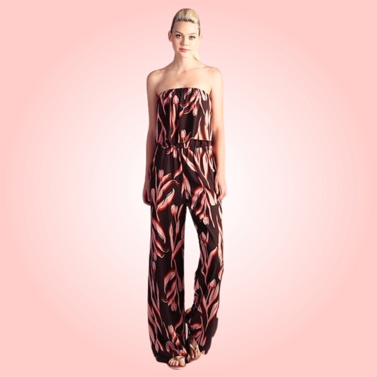 Peach Tulip Print Jumpsuit