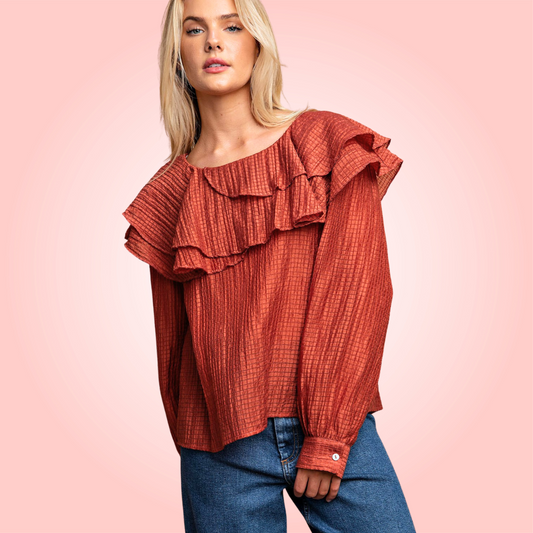 Ruffle Detail Long Sleeve Blouse