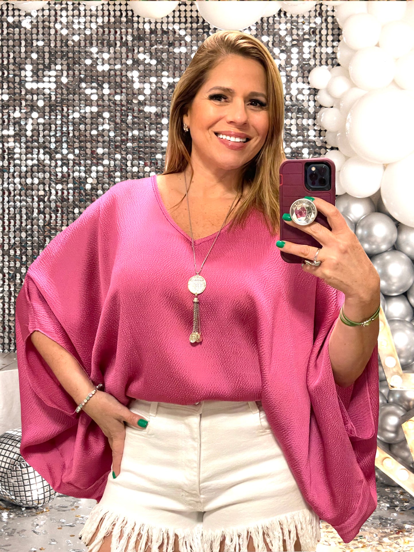 Pink Satin Caftan Top